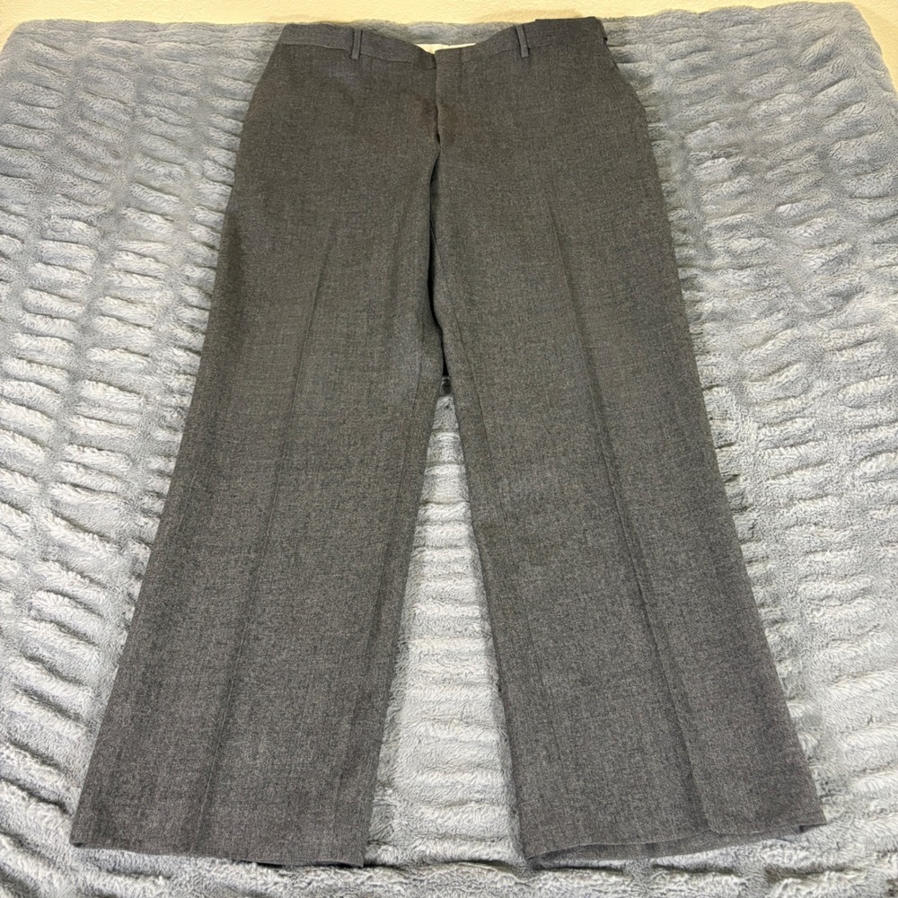 Orvis Mens 38P Gray 100% Worsted Wool Flat Front Dress Pants Made in USA AR757